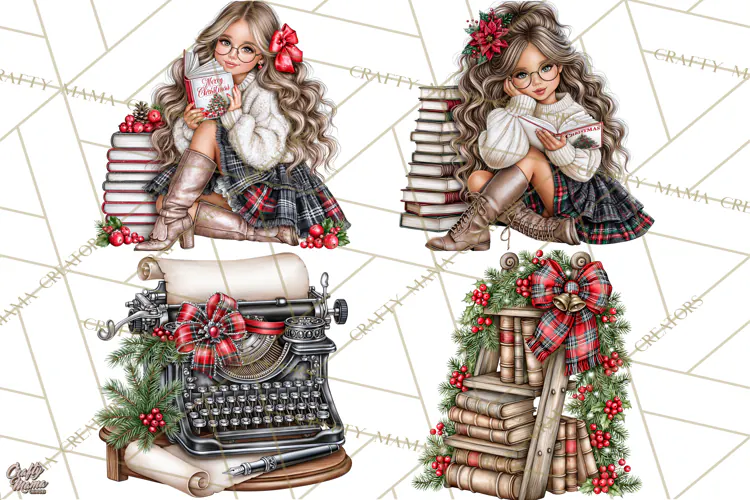Dark Academia Christmas Clipart Royal Stewart Tartan PNG