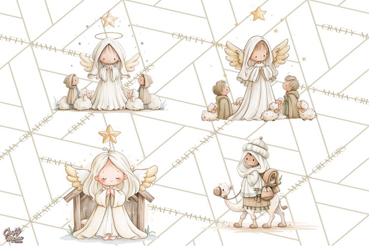 Christmas Nativity Clipart, Watercolor Nativity Scene PNG example image 1