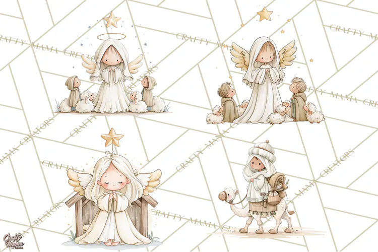 Christmas Nativity Clipart, Watercolor Nativity Scene PNG