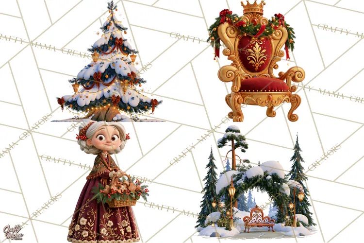 Fairy Tale Christmas Clipart, Enchanted Royal Winter Png