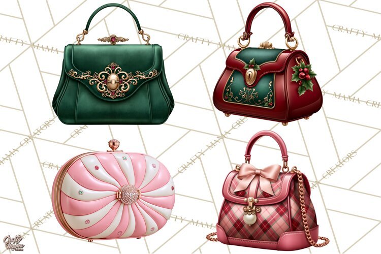 Christmas Handbag Clipart PNG, Holiday Purse Illustrations example image 1