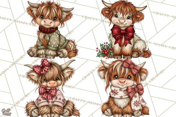 Boutique Christmas Highland Cows PNG