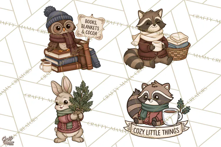 Cozy Critter Winter Clipart PNG | Winter Animals Png