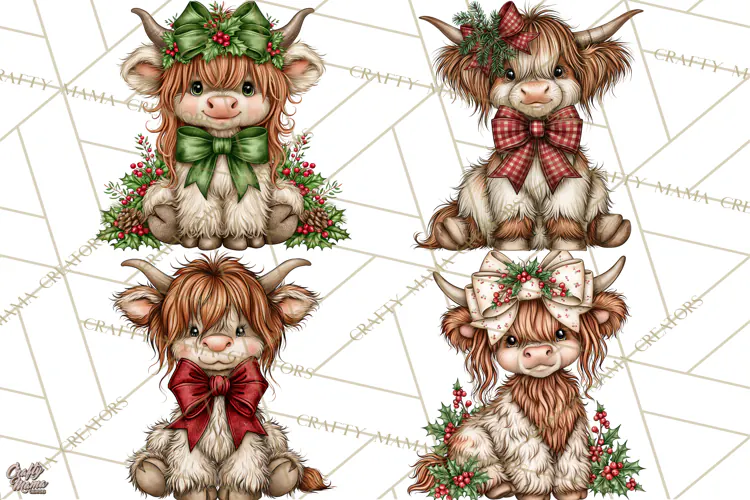 Boutique Christmas Highland Cows PNG