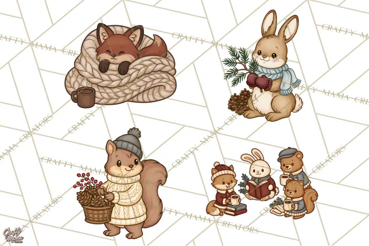 Cozy Critter Winter Clipart PNG | Winter Animals Png