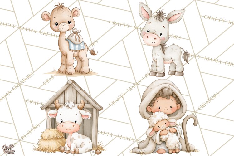 Christmas Nativity Clipart, Watercolor Nativity Scene PNG example image 1