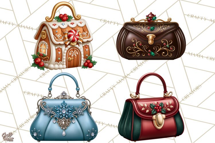 Christmas Handbag Clipart PNG, Holiday Purse Illustrations example image 1