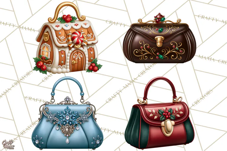 Christmas Handbag Clipart PNG, Holiday Purse Illustrations