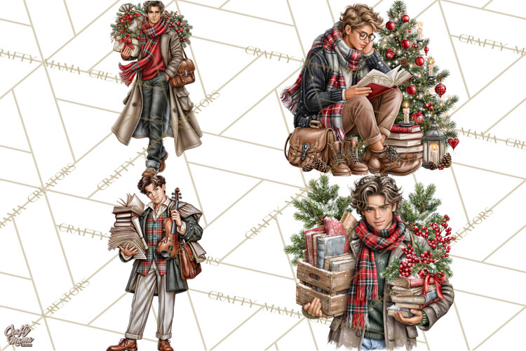 Dark Academia Christmas Clipart Royal Stewart Tartan PNG example image 1