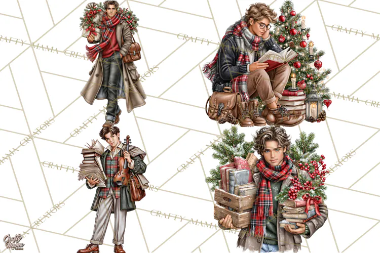 Dark Academia Christmas Clipart Royal Stewart Tartan PNG