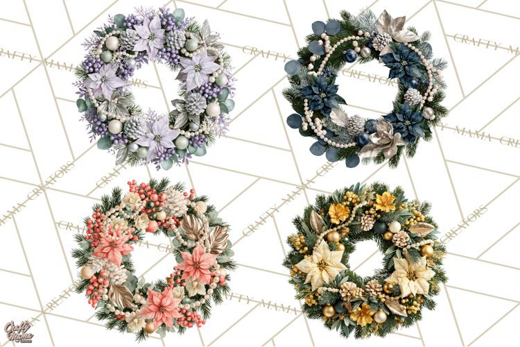 Christmas Wreath Clipart PNG, Elegant Holiday Wreaths example image 1