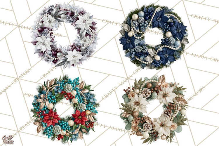 Christmas Wreath Clipart PNG, Elegant Holiday Wreaths example image 1