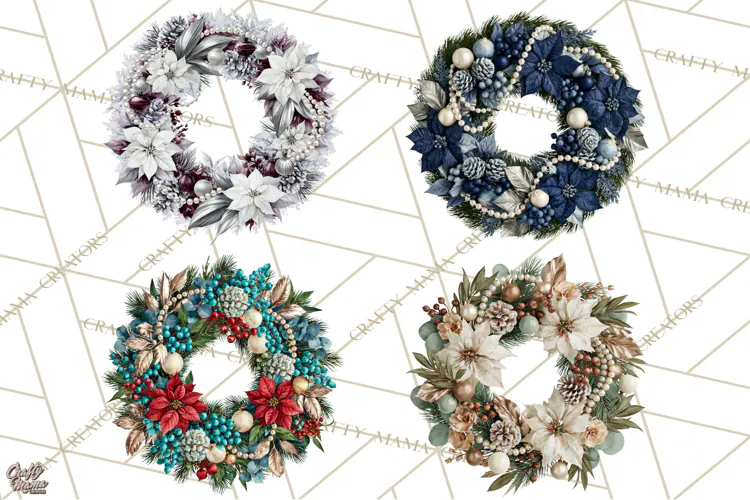 Christmas Wreath Clipart PNG, Elegant Holiday Wreaths