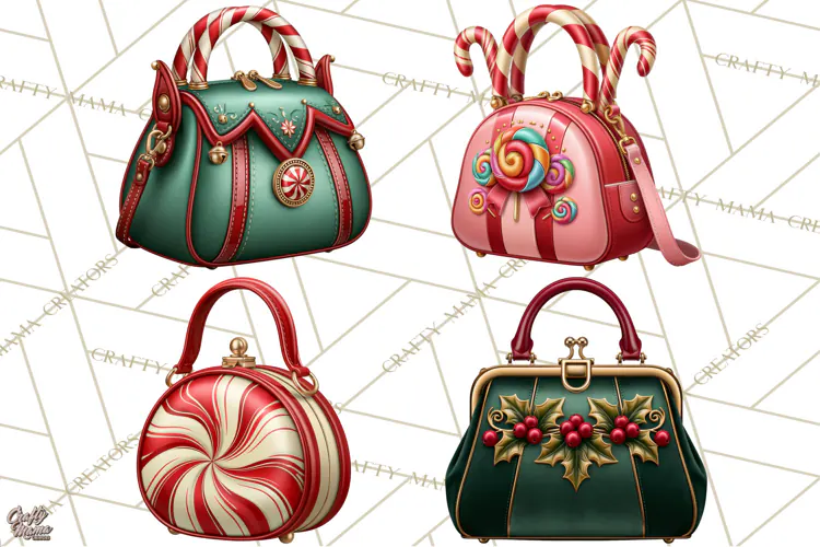 Christmas Handbag Clipart PNG, Holiday Purse Illustrations