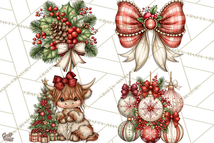 Boutique Christmas Highland Cows PNG