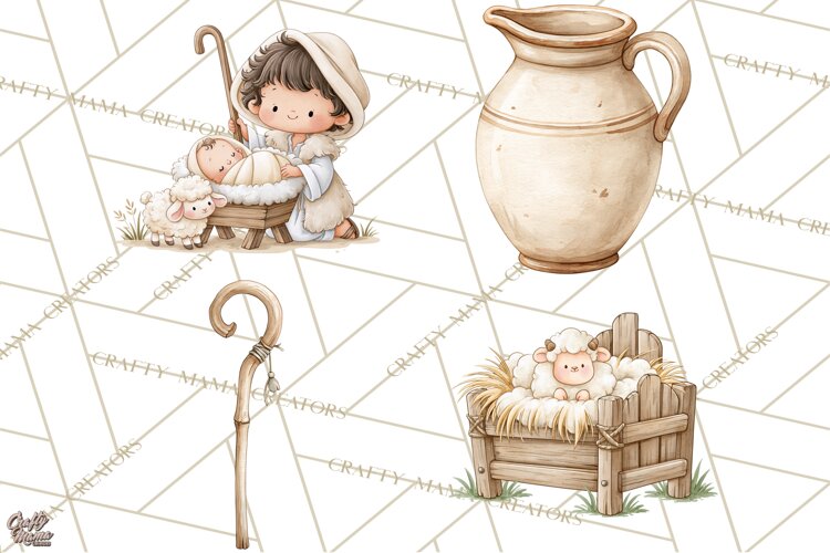 Christmas Nativity Clipart, Watercolor Nativity Scene PNG example image 1