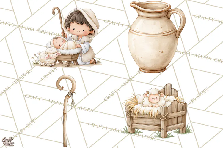 Christmas Nativity Clipart, Watercolor Nativity Scene PNG