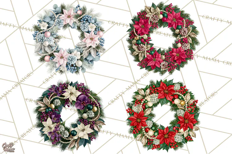 Christmas Wreath Clipart PNG, Elegant Holiday Wreaths