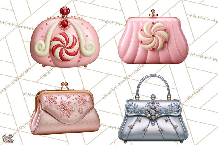 Christmas Handbag Clipart PNG, Holiday Purse Illustrations example image 1