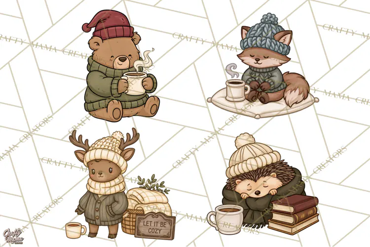 Cozy Critter Winter Clipart PNG | Winter Animals Png