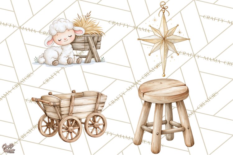 Christmas Nativity Clipart, Watercolor Nativity Scene PNG example image 1