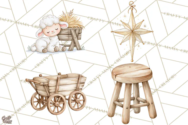 Christmas Nativity Clipart, Watercolor Nativity Scene PNG