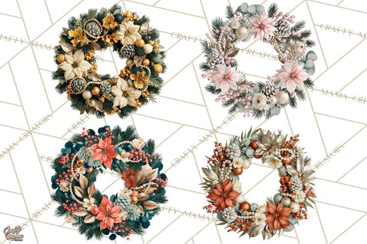 Christmas Wreath Clipart PNG, Elegant Holiday Wreaths example image 1