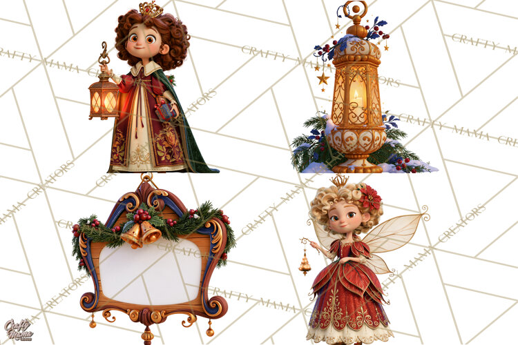 Fairy Tale Christmas Clipart, Enchanted Royal Winter Png example image 1