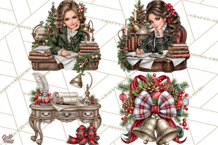Dark Academia Christmas Clipart Royal Stewart Tartan PNG example image 1