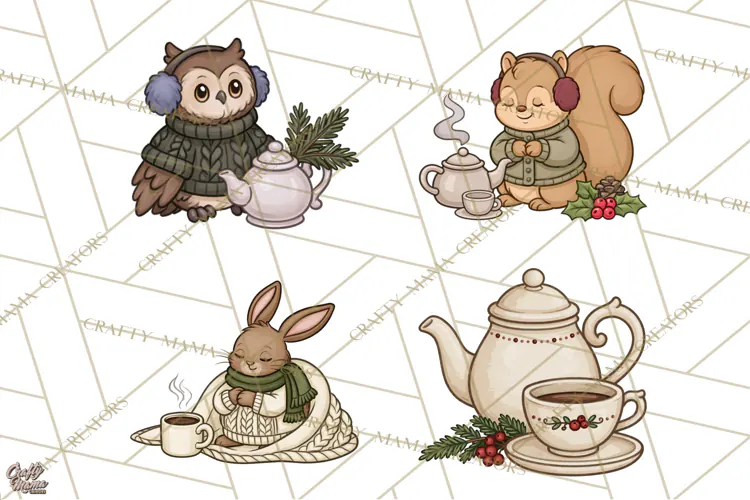 Cozy Critter Winter Clipart PNG | Winter Animals Png