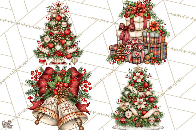 Boutique Christmas Highland Cows PNG example image 1