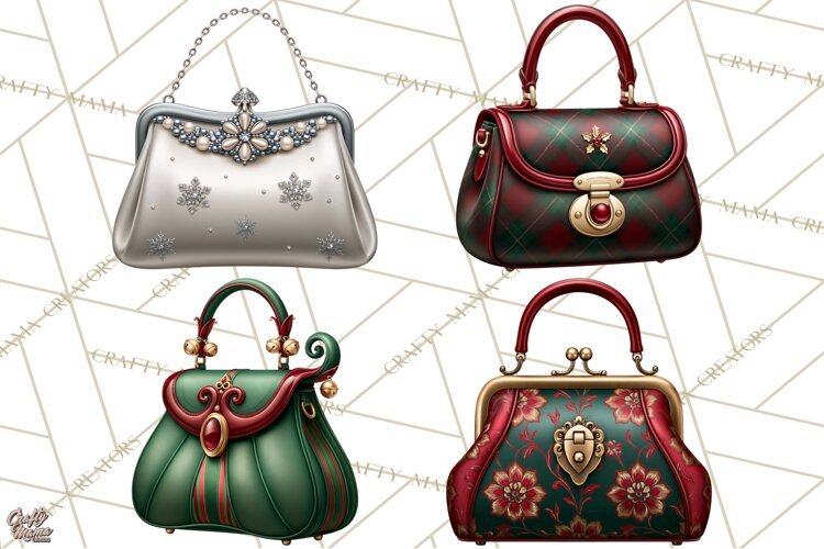 Christmas Handbag Clipart PNG, Holiday Purse Illustrations example image 1
