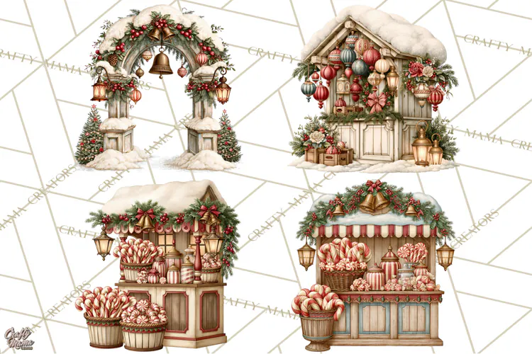 Santa Christmas Market Clipart, Vintage Santa PNG, Christmas