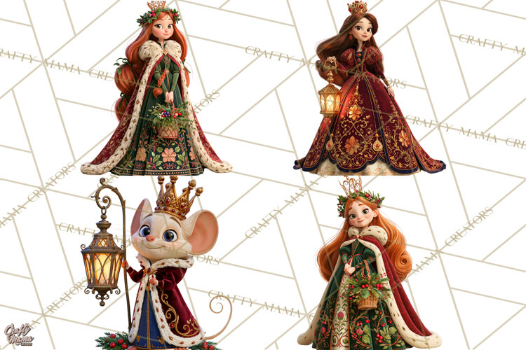 Fairy Tale Christmas Clipart, Enchanted Royal Winter Png example image 1