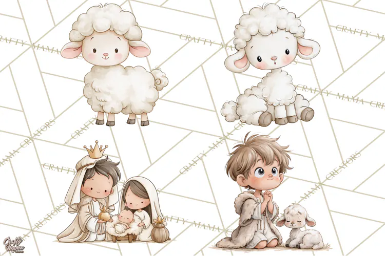 Christmas Nativity Clipart, Watercolor Nativity Scene PNG