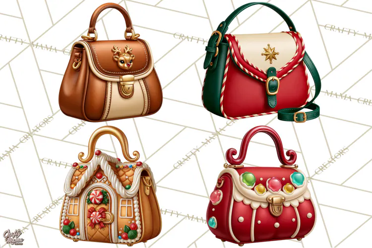 Christmas Handbag Clipart PNG, Holiday Purse Illustrations