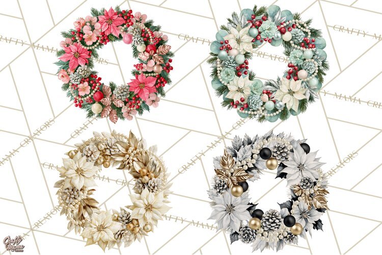 Christmas Wreath Clipart PNG, Elegant Holiday Wreaths example image 1