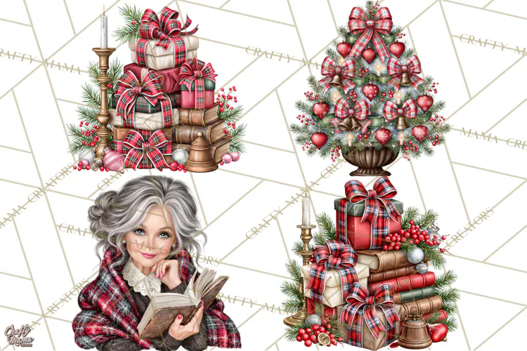 Dark Academia Christmas Clipart Royal Stewart Tartan PNG