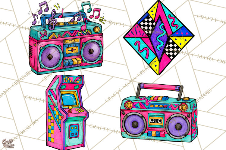 80s Retro Doodle Accessories PNG example image 1