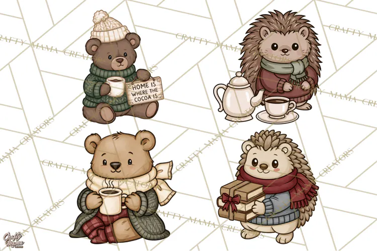 Cozy Critter Winter Clipart PNG | Winter Animals Png