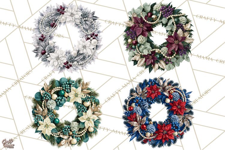 Christmas Wreath Clipart PNG, Elegant Holiday Wreaths example image 1