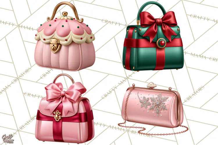 Christmas Handbag Clipart PNG, Holiday Purse Illustrations