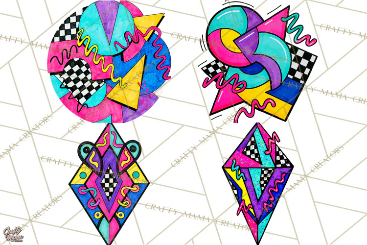 80s Retro Doodle Accessories PNG