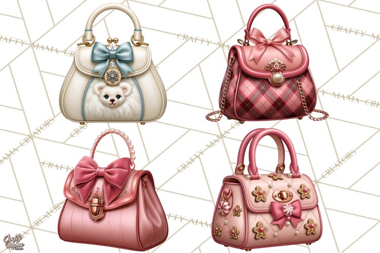 Christmas Handbag Clipart PNG, Holiday Purse Illustrations example image 1