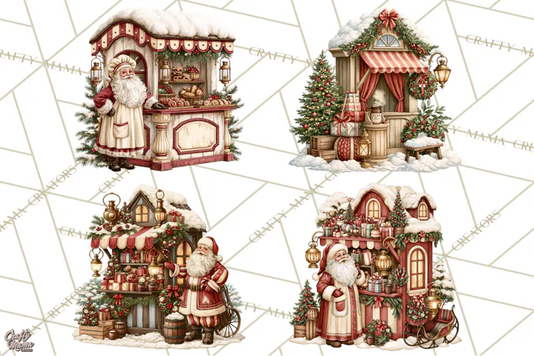 Santa Christmas Market Clipart, Vintage Santa PNG, Christmas