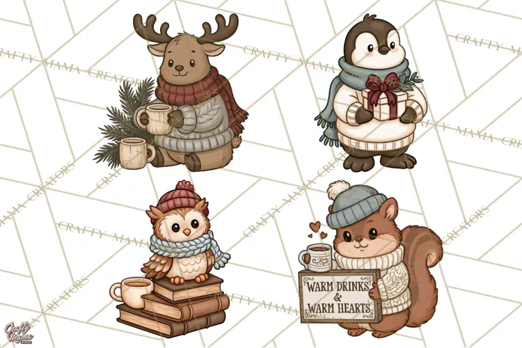 Cozy Critter Winter Clipart PNG | Winter Animals Png