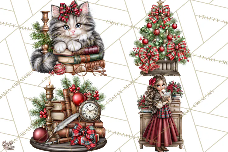 Dark Academia Christmas Clipart Royal Stewart Tartan PNG