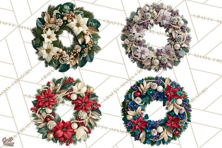 Christmas Wreath Clipart PNG, Elegant Holiday Wreaths example image 1