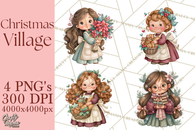 Christmas Village Clipart PNG, Winter Holiday Cottage Town