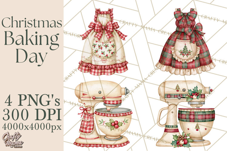 Vintage Christmas Kitchen Clipart PNG